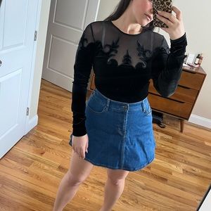 Bardot Velvet and Mesh Top Embroidered design